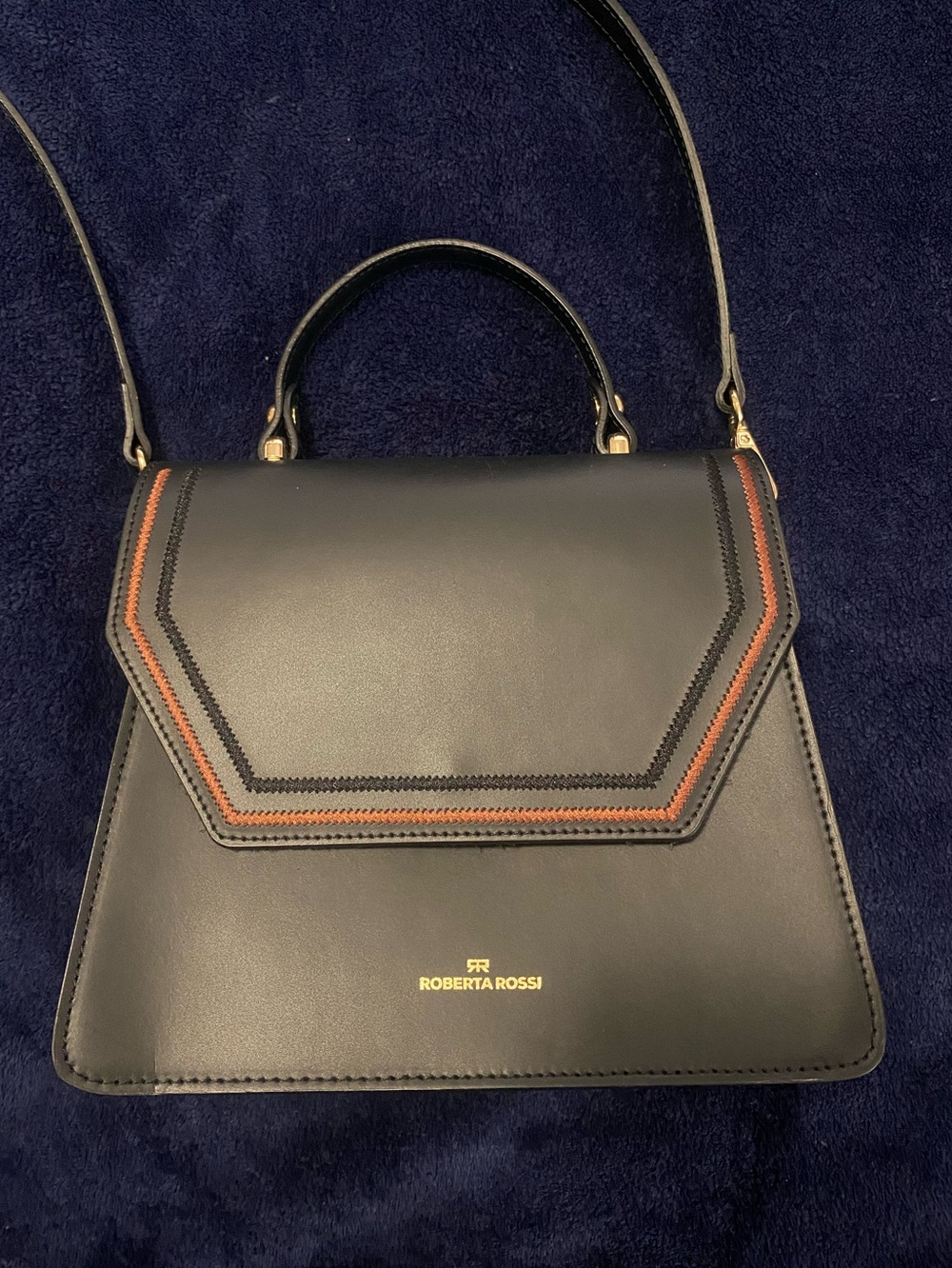 Roberta Rossi Italian Leather Black Top-Handle Crossbody Bag